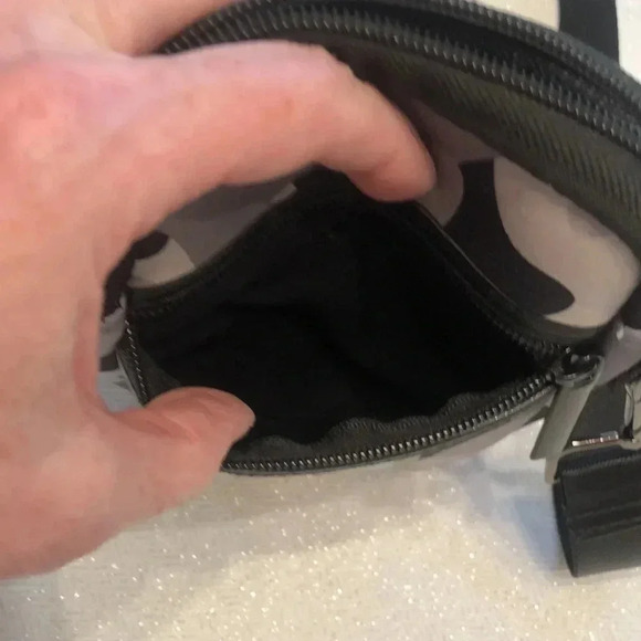 Haute Shore crossbody bag.  Grey/black camo design with rainbow stripe on front. - Picture 3 of 7